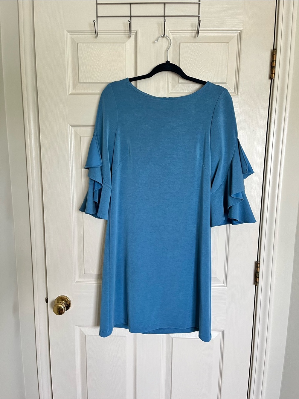 Neiman Marcus Sky Blue Crewneck Shift Dress